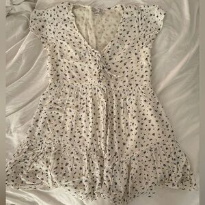 American Eagle Outfitters White Dress with Blue Floral Design